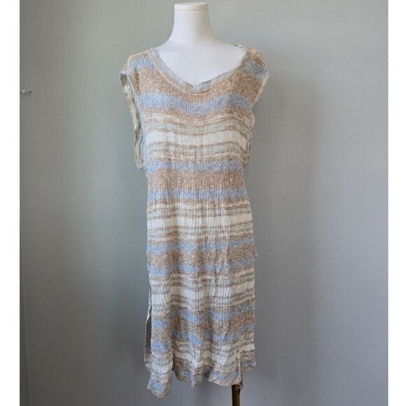 Free People Sunny Days Sweater Dress Size S Natural Stripe Knit High Low Boho - Picture 4 of 10